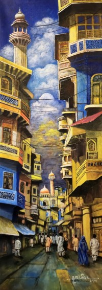 Anwer Sheikh, 12 x 36 Inch, Acrylic on Canvas, Cityscape Painting, AC-ANS-090